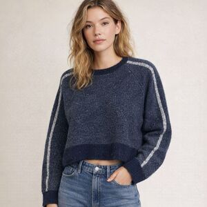 Wrap London Cotton Alpaca Merino Boxy Cropped Sweater Womens Size M Indigo